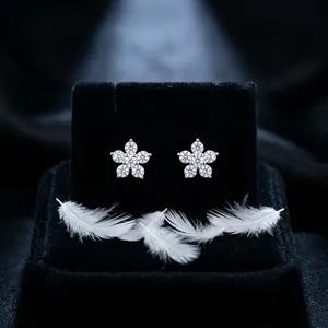 Lab Grown Diamond Flower <b>Stud</b> <b>Earrings</b> or Floral Cluster <b>Studs</b> Gold Plated Luxury Jewelry - Product Image 3