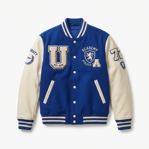 Blouson Bomber Décontracté Unisexe Style Universitaire à Rayures et Bordures Côtelées avec Fermeture à Boutons Pression – Vente en Gros - Product Image 2