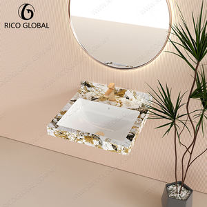Lavabo de salle de bain intégré en porcelaine, style minimaliste moderne, élégant, monobloc, ovale, avec meuble, en travertin, finition mate, OEM - Product Image 3