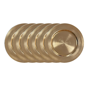 Assiettes de présentation classiques dorées rondes en métal décoratif pour la vaisselle, les mariages, les célébrations, les banquets et les tables de fête - Product Image 2
