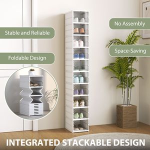 Set di 10 Scatole per Scarpe in Plastica PET Flessibili e Impilabili con Sportello Trasparente, Senza Necessità di Montaggio, Design Pieghevole, Misura 10, Bianco - Product Image 4