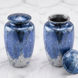 Urne funéraire en laiton bleu doré pour adulte avec finition durable et couvercle inclus - Product Image 3