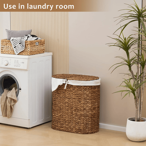 Oval Natural Water Hyacinth Woven <b>Laundry</b> Hamper with Lid Elegantly Designed <b>Wicker</b> <b>Laundry</b> <b>Basket</b> - Product Image 5