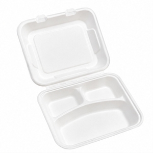 8 x 8 Inch Three Compartment Bagasse Clamshell Box Compostable Disposable Sugarcane Fiber Food <b>Container</b> for <b>Takeaway</b> Catering a - Product Image 2