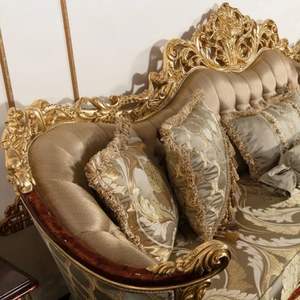 Hot Sale Luxury Hotel & Apartment Eco-Friendly Wood <b>Sofa</b> <b>Set</b> Gold Carvings Elegant European Design for Living Room Furniture - Product Image 4