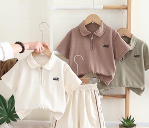 Ensemble tendance pour garçons, couleur unie, jersey, style décontracté, col polo, fermeture éclair, manches courtes, ensemble deux pièces - Product Image 3