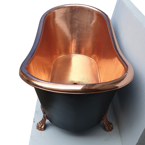 Bañera de Cobre Negra Martillada con Patas, Estilo Vintage Antiguo, Bañera de Inmersión Doble Tipo Slipper, Hecha a Mano, Lujosa, Accesorio de Baño - Product Image 6