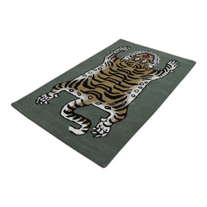 Hand Tufted <b>Tibetan</b> <b>Tiger</b> Rectangle Area <b>Rug</b>-Low Pile Wool Green Logo Pattern Bulk Wholesale - Product Image 2