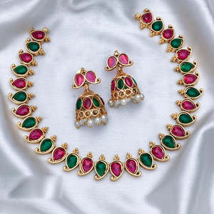 Gold Plated Pota Stone and <b>Pearls</b> Necklace <b>Set</b> 10581308PGR Exquisite Fine <b>Jewelry</b> <b>Set</b> - Product Image 1
