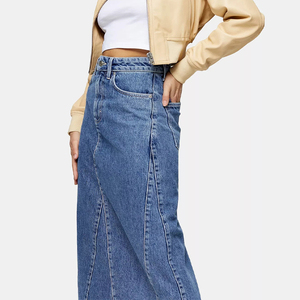 Factory Custom Long Ladies Casual Vintage Style A-Line Midi Denim Skirt for Women - Product Image 4
