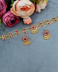 Ensemble collier et boucles d'oreilles plaqué or à motifs floraux, multi-brins, style ethnique, pour occasions festives, bijoux légers pour femmes - Product Image 4