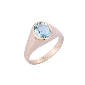 Anillo de GEMA de Aguamarina ovalada Natural para hombres, joyería de moda, oro amarillo sólido de 14K, piedra de nacimiento, hecho a mano - Product Image 1