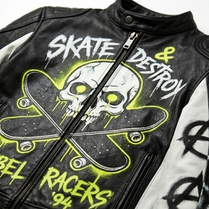 Veste en cuir graphique Skate Destroy Punk Anarchy, style Grim Reaper Graffiti Streetwear Biker Racer, vente en gros - Product Image 6