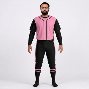 Conjunto de Uniforme de Béisbol para Hombre, Rosa y Negro, Manga Corta, Cuello en V, Pantalones Transpirables, Cierre de Botones, Ajuste Personalizado, para Todas las Temporadas, 100% - Product Image 1
