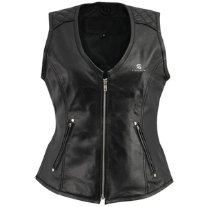 <b>Women</b> Leather Motorcycle <b>Waistcoat</b> Stylish Slim Fit Vintage Biker Vest Sleeveless V Neck Outerwear Zipper Casual Windproof - Product Image 5