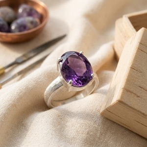 แหวนค็อกเทลเงินแท้ 925 สำหรับผู้หญิง ประดับด้วยพลอยแอมะทิสต์ทรงแปดเหลี่ยมเจียระไนแบบธรรมชาติ ตัวเรือนแบบหนามเตย สไตล์ดั้งเดิม เหมาะสำหรับงานแต่งงานแบบคริสเตียน - Product Image 1