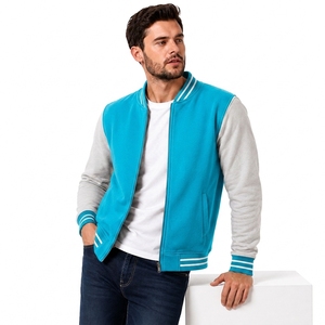 Blouson universitaire unisexe bleu à manches grises, fermeture à bouton unique, vêtement d'extérieur décontracté en polaire, respirant et coupe-vent, idéal pour l'hiver - Product Image 2