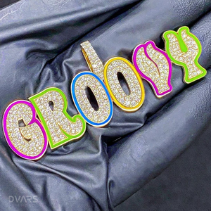 Collier pendentif plaque nominative émaillée colorée, luminescent dans le noir, bijoux hip-hop, pendentif en argent sterling, moissanite - Product Image 3