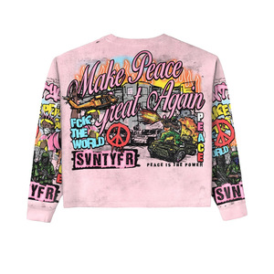 เสื้อยืดแขนยาว Make Peace Great Again สำหรับผู้ชาย ทรงโอเวอร์ไซส์ สตรีทแวร์ พิมพ์ลายผ้าคอตตอนเจอร์ซีย์ คอกลม สีชมพู ลายพิมพ์ด้านหลังพร้อมโลโก้ - Product Image 1