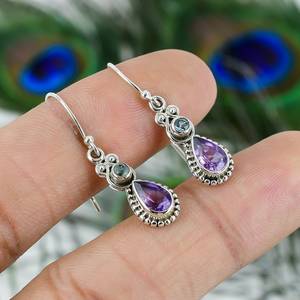 Pendientes de Lágrima de Amatista con Plata de Ley y Acento de Topacio Azul, Joyería Artesanal con Piedras Preciosas, Regalo para Mujer, Nikhil Gems NG-033, de Moda - Product Image 5
