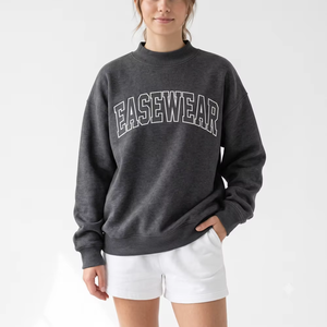 Soft Loose Oversized Women Winter Long Terry Tie Dyed Solid Mock Neck <b>Sweatshirt</b> <b>Embroidery</b> Eco-Friendly Streetwear Casual Front - Product Image 1
