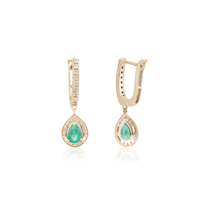 Wholesale Gorgeous Zambian <b>Emerald</b> & Diamond Fine Halo Hoop <b>Drop</b> <b>Earrings</b> Bridesmaids Gift 14K Real Yellow Gold Jewelry - Product Image 5