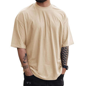T-shirt en coton uni surdimensionné pour homme, col rond, manches courtes, style streetwear décontracté, coupe épaules tombantes, longueur standard, jersey - Product Image 5