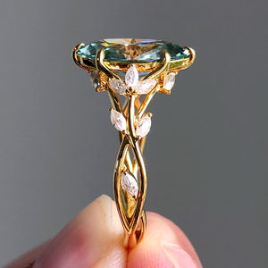 Luxury Green Marquise Cut Moissanite Engagement Ring 14K Yellow Gold Nature <b>Inspired</b> Wedding Ring Fine <b>Jewelry</b> Party Gifts Her - Product Image 3