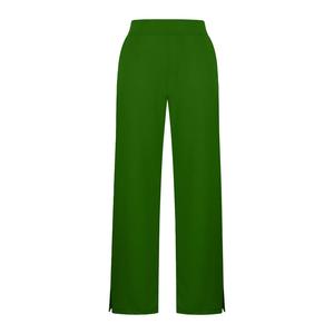 Pantalones anchos de cintura media para mujer, color verde liso, de crepé, corte holgado, largo completo, cintura elástica, estilo casual de invierno, antiarrugas. - Product Image 1