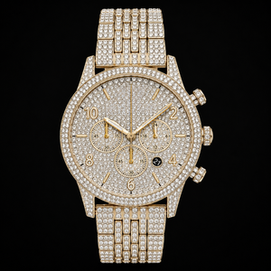 Reloj cronógrafo dorado con diamantes, esfera con diamantes, reloj de pulsera de lujo para hombre - Product Image 1