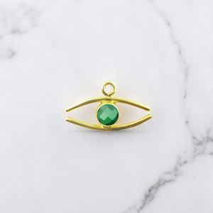 Colgante de Amuleto Ojo Turco con Esmeralda Natural – Plata 925 Bañada en Oro, Joyería Artesanal al por Mayor - Product Image 1