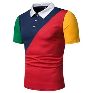 New High-Quality Breathable Cotton Polo T-<b>Shirts</b> for Men – Color Block <b>Patchwork</b> Design Casual Short Sleeve Polo <b>Shirts</b> - Product Image 2