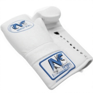 Gants de boxe légers unisexes Nabtay Sports en cuir véritable blanc avec fermeture auto-agrippante, pour entraînement adulte, doigts entièrement couverts - Product Image 3