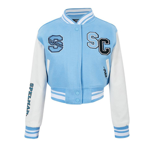 Custom Womens Fashion Varsity Jacket Cropped Baseball Coat Supplier USA - Product Image 1
