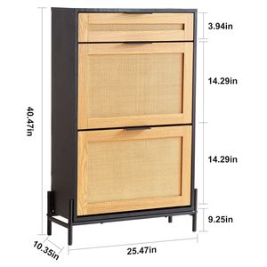 Mobile scarpiera moderno in rattan con 2 ante a ribalta e 1 cassetto estraibile, organizer stretto per ingresso, contenitore per scarpe con gambe in metallo - Product Image 2