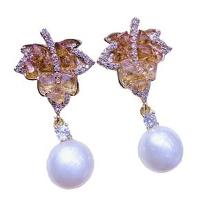 ต่างหูมุกน้ำจืดแท้จาก Zhuji ดีไซน์คริสตัลไล่เฉดสีอเนกประสงค์ โทนสีแดงเมเปิลฤดูใบไม้ร่วง หวานละมุน ทันสมัย - Product Image 5