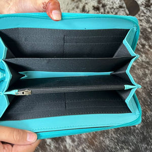 New Fashion Women's Western Cowhide Leather Wallet with Detachable Wristlet Tooled Leather Sunflower Design Zipper Clutch <b>Purse</b> - Product Image 6