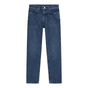 Jean en denim bleu délavé coupe droite pour homme, taille mi-haute, coupe ajustée, style streetwear décontracté, pantalon, jeans personnalisés OEM en gros - Product Image 1