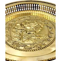 Plateau sur pied en laiton antique thaïlandais classique, fait main, de luxe, 10 pouces, avec motif de rose, pour hôtels et restaurants