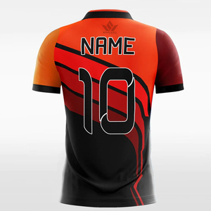 Camiseta de Fútbol Sublimada con Cuello en V para Hombre, Color Naranja, Rojo y Negro, de Poliéster que Absorbe la Humedad, Manga Corta, Nombre del Equipo 10, Adulto, Primavera Verano - Product Image 2