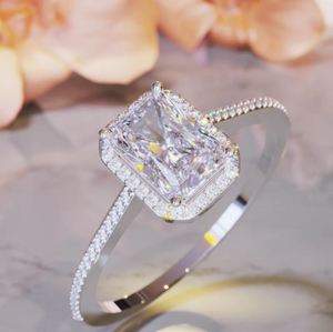 Yellow Gold Plated Sterling <b>Silver</b> Radiant Cut Moissanite Luxury Engagement Bridal Anniversary <b>Ring</b> - Product Image 5
