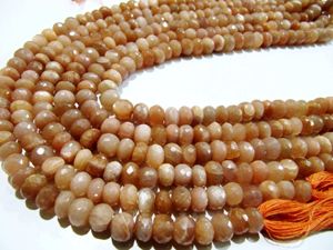 Perles facettées en pierre de lune pêche naturelle, forme rondelle, 8-9 mm, brin de 8 pouces de long - Product Image 1