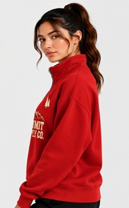 <b>Women's</b> Red <b>Quarter</b> <b>Zip</b> <b>Sweatshirt</b> Stand Collar Long Sleeve Cotton Fleece Mountain Tree Graphic Pullover Top - Product Image 4