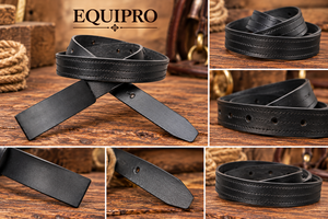 Equipro Vintage Casual Genuine Leather Belt Herringbone Pattern Silver <b>Square</b> Pin Breathable Cow Hide 3.5cm Width <b>Adjustable</b> - Product Image 3