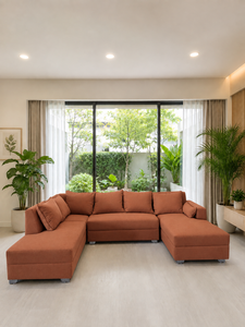 Sofá Seccional Moderno en Forma de L Color Naranja Union con Patas Metálicas y Respaldo Acolchado para Sala de Estar, Villa, Sofá de Gran Tamaño, Fabricante - Product Image 2