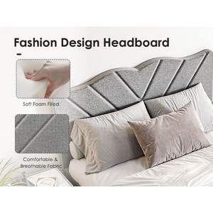 Moderna struttura del letto a piattaforma a grandezza naturale con facile assemblaggio testiera imbottita in grigio e doghe in legno senza molla a scatola necessaria - Product Image 3