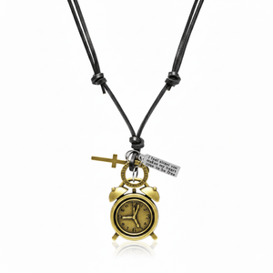 Fashion Pendant Necklace <b>Retro</b> Vintage 1.8-Inch Pure Stainless Steel <b>Clock</b> with Adjustable Leather Rope for Men & Boys - Product Image 3