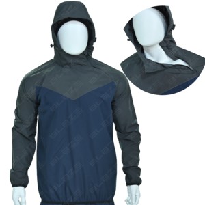 Veste de sudation pour hommes à manches longues avec capuche, haut de sport à col montant et fermeture éclair latérale asymétrique, coupe-vent - Product Image 1