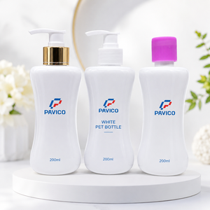 Botella de PET blanca de 200 ml con forma de cintura para gel de ducha, con bomba dosificadora para champú y acondicionador, fábrica en Vietnam. - Product Image 3