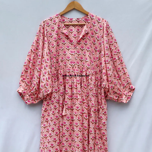 Beautiful floral Cotton Block Printed dress Dress For Casual wear Hand Block Printed Dress - Product Image 2